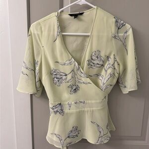 Banana Republic Floral Wrap Blouse in Light Green
